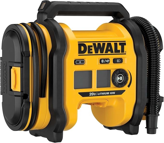 DEWALT tire inflator portable air compressor, up to 20V air pump with automatic shutdown function,LED light, tool only (DCC020IB)