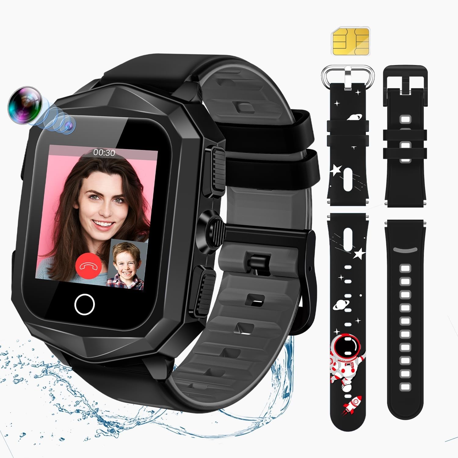 Laredas Kids Smartwatch with SIM card,4G unlocked Kids mobile Watch,GPS tracker,Wi-Fi call video/Voice chat/text, Parental controls, Christmas birthday gift for boys and girls aged 3-15 (73- black)