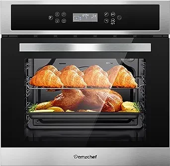 AMZCHEF Single Wall Oven 24" Built-in Electric Ovens with 11 Functions, 8 Automatic Recipes, 2800W, 240V, 2.5Cu.f Convection Wall Oven in Stainless Steel, Touch Control, Timer, Safety Lock