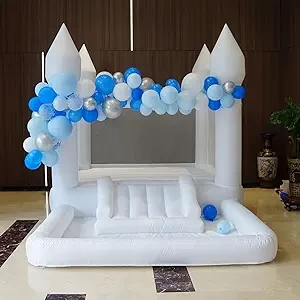 Inflatable White Bounce House Professional Jumping Bouncy Castle Bouncer for Wedding Party with Carrying Bag Repair kit (Premium Oxford Cloth 13 * 8.2 * 8.2 ft)