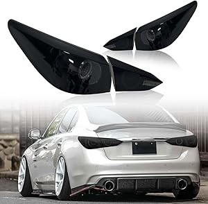 YLT AUTO exterior + interior reverse LED taillights 4 pieces LH+RH black brake trunk light replacement parts are suitable for Infiniti Q50 Skyling V37 400r style from 2014 to 2017