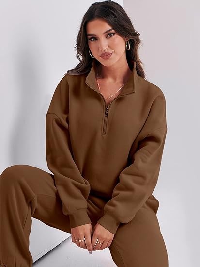 Prinbara Womens Half Zip Pullover Long Sleeve Sweatshirt Jogger Pants Lounge Sets 2 Piece Outfits Sweatsuit with Pockets