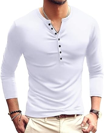 YTD men's casual slim basic Henry long-sleeved fashion T-shirt