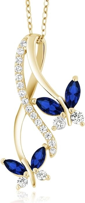 Jewel King 1.21 carat Marquis Blue artificial sapphire 18K gold plated silver butterfly pendant