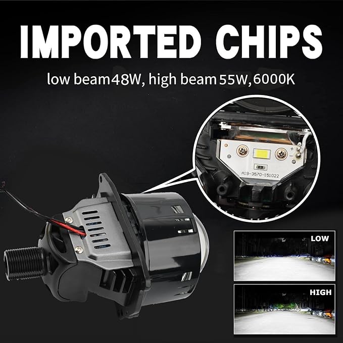 YUFANYA 3-inch NHK dual LED projection lens, with dual reflector headlight modification kit -120W 26,000LM 6000K white focused beam clear cut line suitable for car headlights