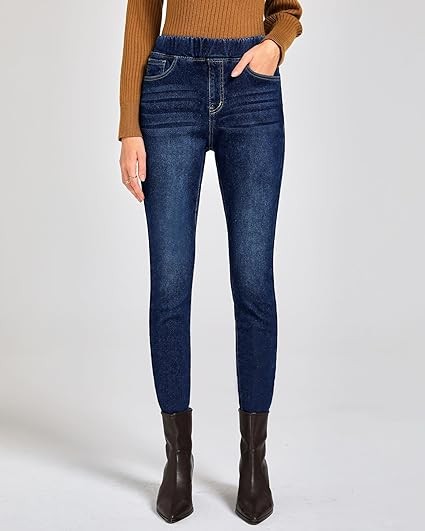 GRAPENT Jeans for Women High Waisted Pull On Fleece Lined Leggings Stretchy Denim Skinny Jeggings Thermal Winter Pants