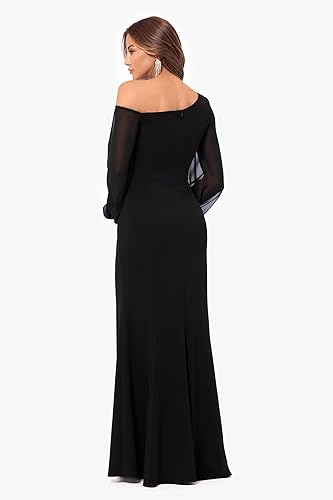 Betsy & Adam Women's Sleeve Off The Shoulder Scuba Long Dress