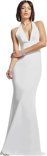 Dress the Population Women's Camden Deep Plunge Neckline Halter Bodycon Maxi Dress