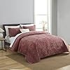 Velvet Bedspread Quilt Bedding Sets,Luxury Elegant Ultra Soft Velvet Comforters Coverlet Blankets,Weave Stitching Pattern Cotton Quilted Bedspread for All Seasons，Mauve Pink,King Size