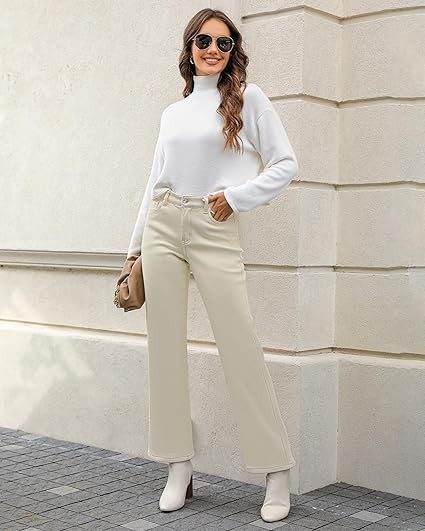 GRAPENT Jeans for Women Fleece Lined Pants High Waisted Stretchy Denim Straight Leg Baggy Jeans Sherpa Warm Winter Clothes