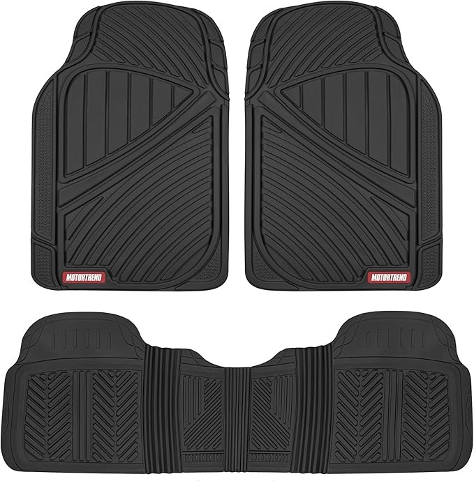 Motor Trend FlexTough Performance All-weather Rubber Car Floor Mat - 3 pieces of floor mat car liner suitable for cars, trucks, off-road vehicles, heavy-duty waterproof (black)