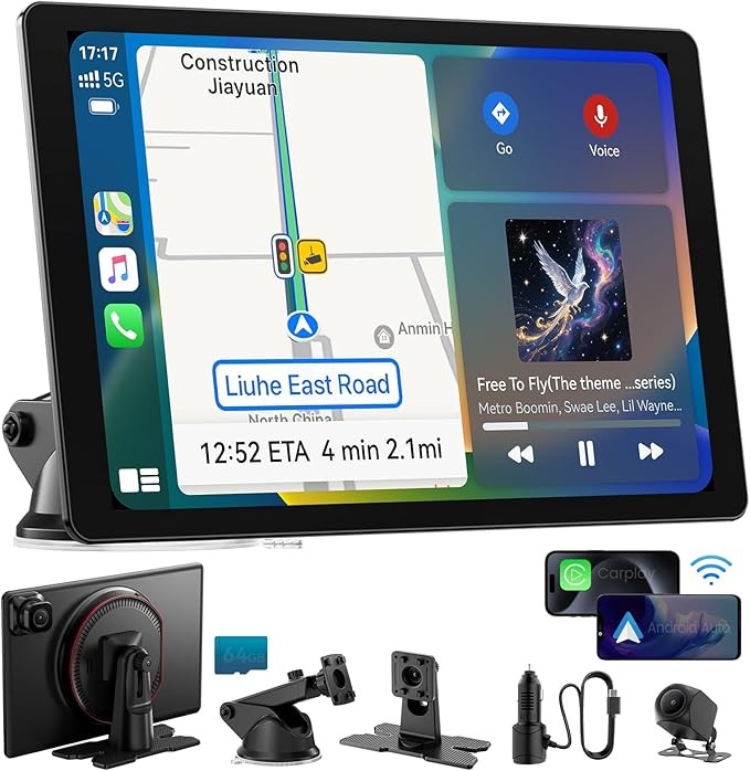 The 11-inch super-large wireless Apple CarPlay screen is suitable for cars - ultra-thin 0.16-inch touch screen, in-car stereo audio, Android auto, 4K dashcam, 1080p backup camera, GPS, mirror link, vo