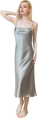 Women’s 19 Momme Mulberry Silk Nightgown Cowl-neck Chemise Midi Sleepwear Spaghetti-strap Nightdress Slip Dress