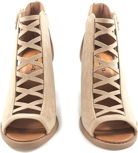 Soda ARAN ~ Women Open Toe Crisscross Straps Back Zipper High Heel Fashion Sandal with Adjustable Ankle Strap