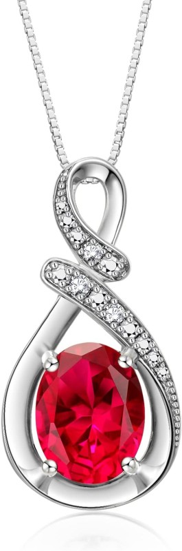 Rylos Women's Necklace 925 Classic Designer Necklace Gemstone and Real Diamond Pendant 45.72cm Chain 9X7mm Birthstone Women's Jewelry Silver Necklace