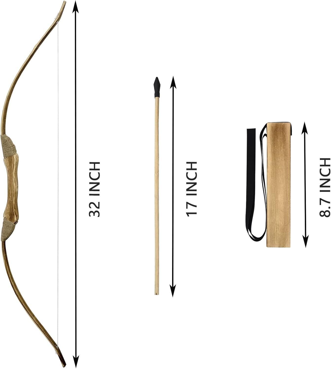 Kids Bow and Arrow Set, Handmade Archery Set 32 ​​Inch Wooden Bow and Arrow, Toy Bow and Arrow for Kids Ages 4-6 8-12, 1 Bow, 1 Quiver and 10 Wooden Arrows, Gift...