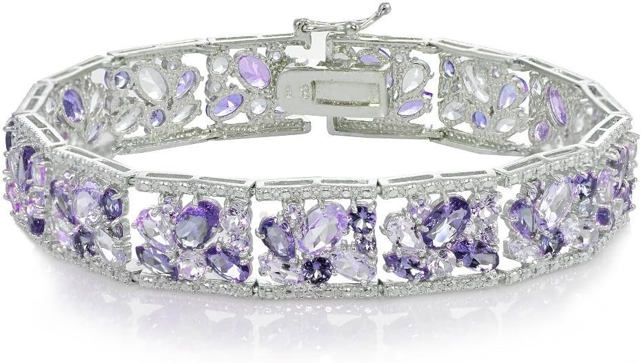 Sterling silver African amethyst and Amethyst flower cluster bracelet