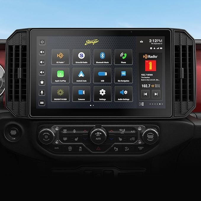 Stinger HORIZON12 12.8-inch Wrangler JL(2018-23)/ Gladiator JT(2020-23) stereo 1080p HD IP65 touchscreen radio, certified wireless Apple CarPlay/Android Automatic, Bluetooth,HDMI, away from ad Gaues, 