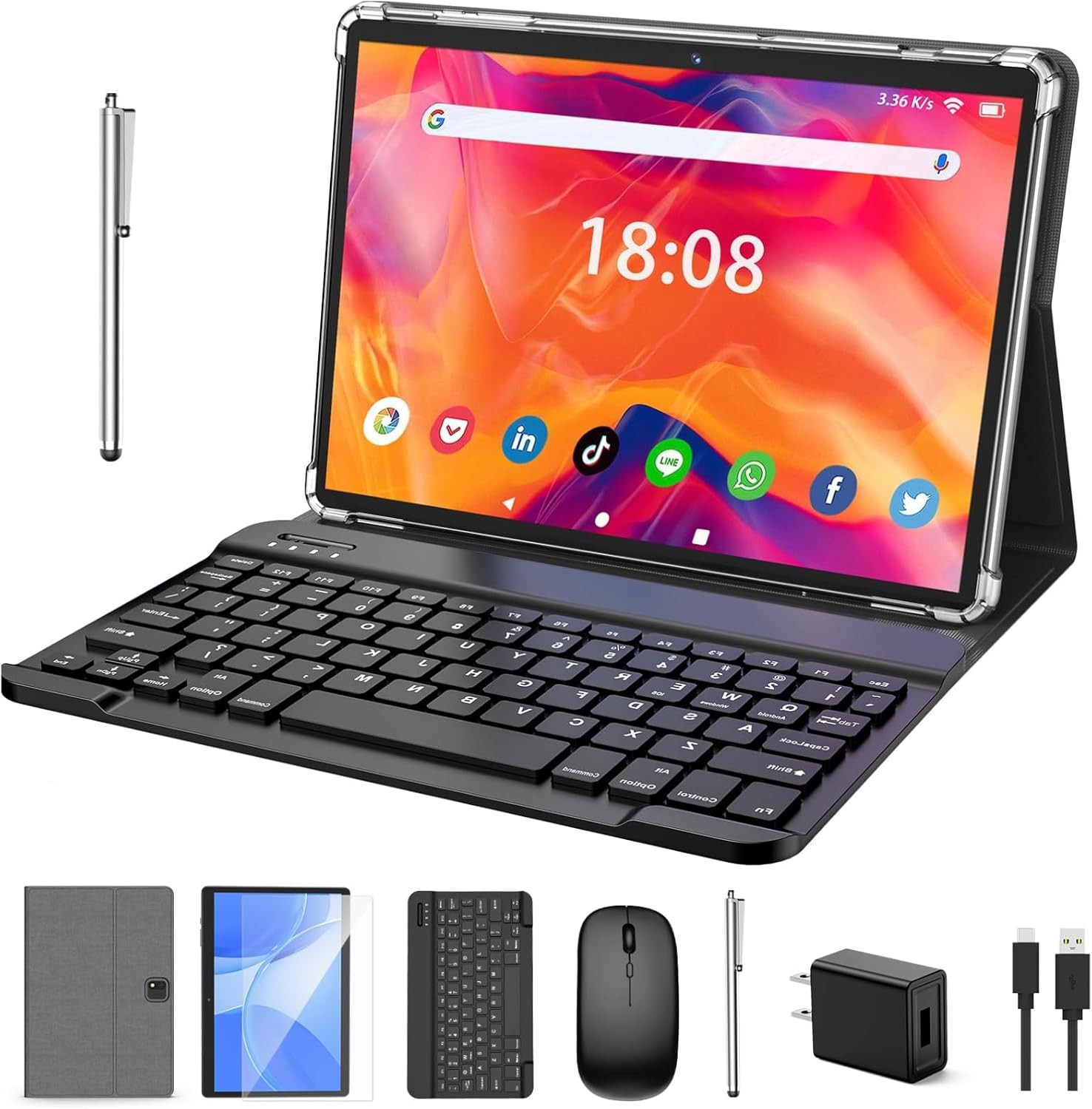 Tablet with keyboard, 2-in-1 tablet, 6GB+128GB, 1TB Expand, Android 13 tablet, 10-inch tablet, with protective case, mouse, stylus, 8000mAh battery, 2.4G/5G WiFi, GPS, certification Tablet