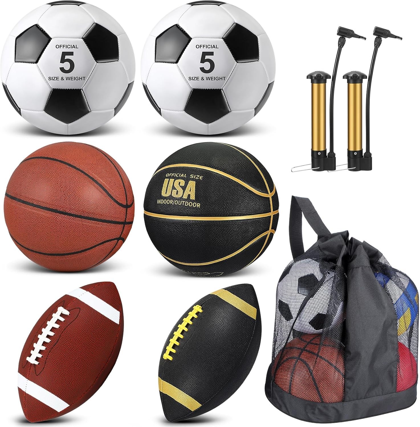Sratte 6 Pcs Sports Balls Set for Kids Teens Adults Official Size Football Soccer Basketball with Pump Sports Equipment Bag for Youth Training Practice Gift...