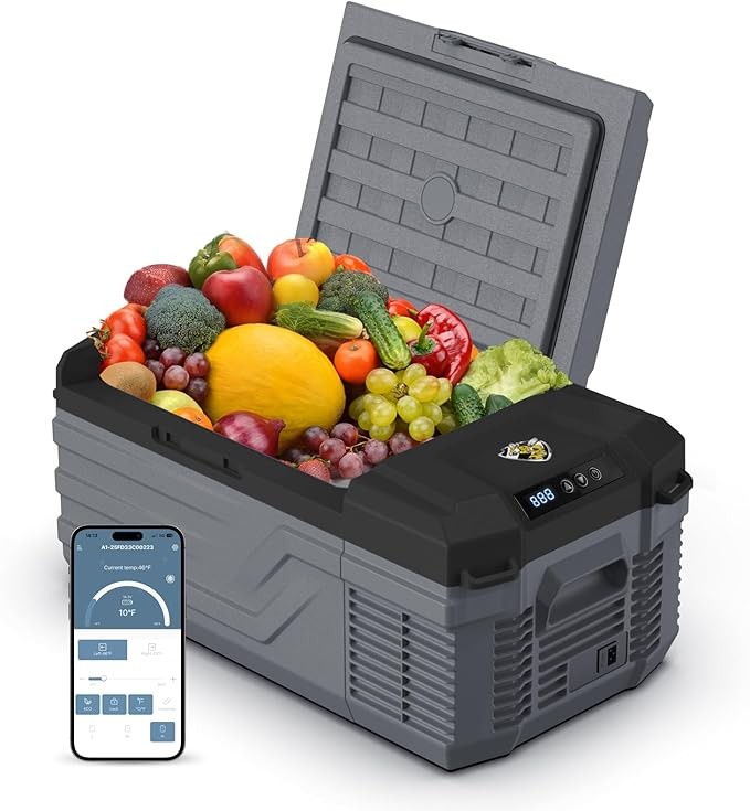 Yellow jacket 12-volt car refrigerator, 16-quart electric cooler, portable car refrigerator suitable for outdoor camping trips,12V/24V DC 110~ 240V AC refrigerator, suitable for trucks, RVS, homes and