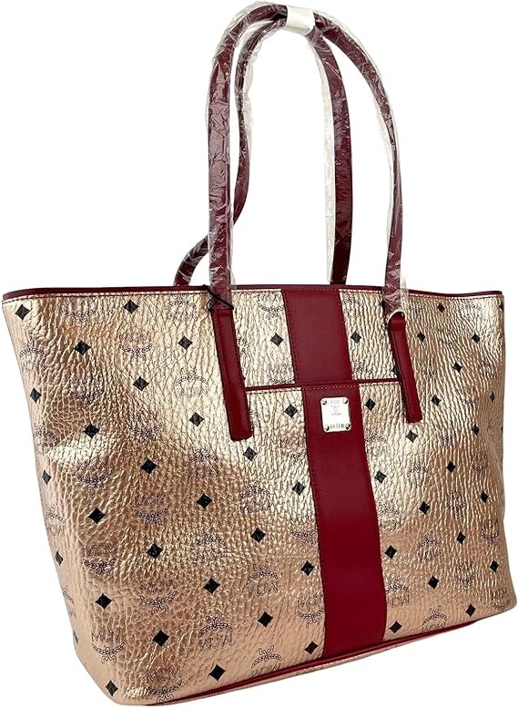 MCM Chamoagne Women's Gold Monogram Visetos Canvas Medium Tote Women's Bag