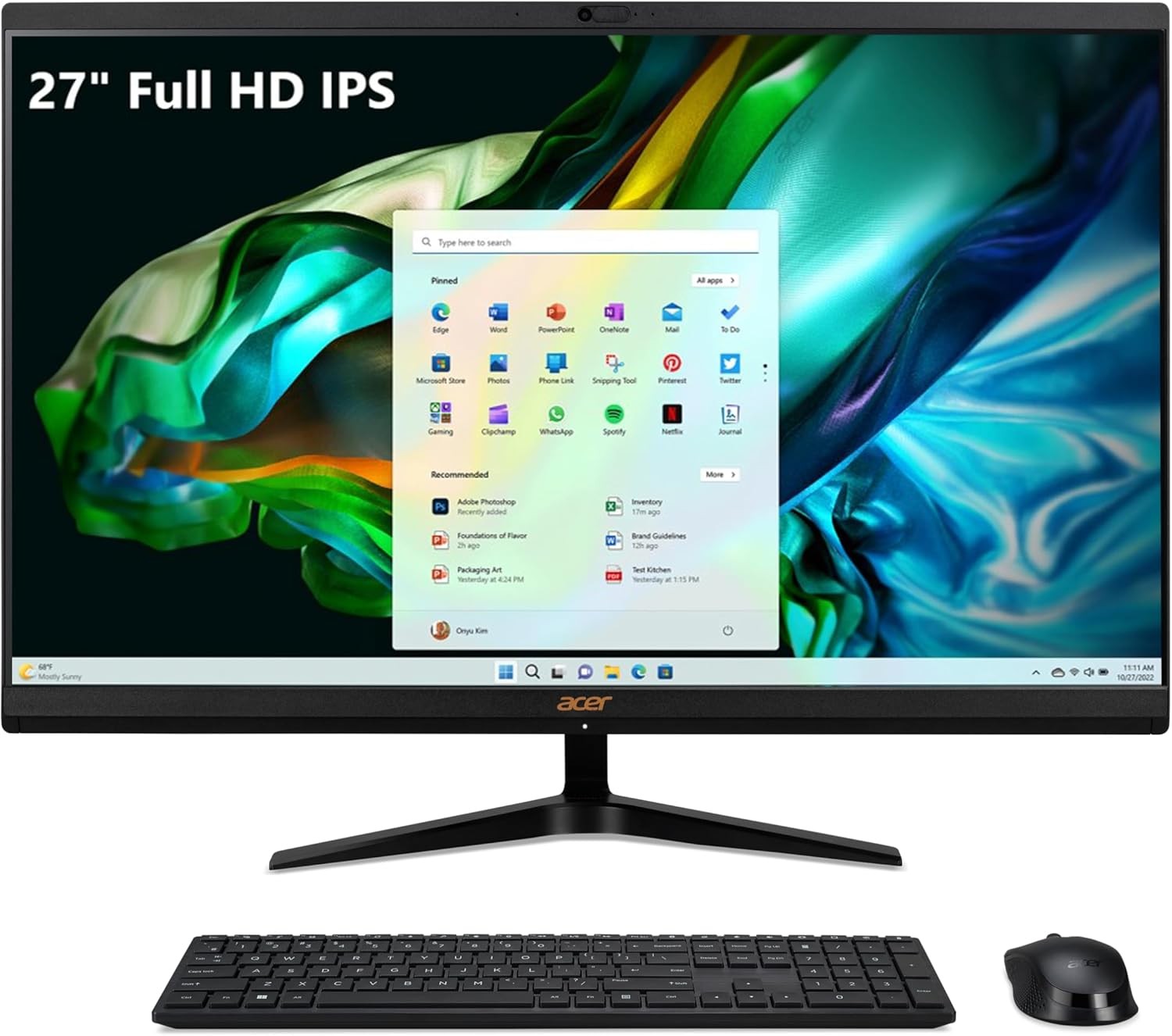 Acer Aspire C27-1800-UR12 AIO Desktop | 27-inch Full HD IPS Monitor | Intel Core i5-12450H | Intel UHD Graphics | 16GB DDR4 | 1TB PCIe Gen 4 SSD | Intel Wireless Wi-Fi 6E | Wireless Keyboard and mouse