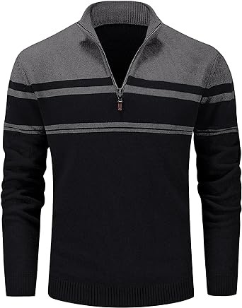 MAGCOMSEN Men's sweater 1/4 zipper casual striped pullover Polo sweater Fall and winter sweatshirt