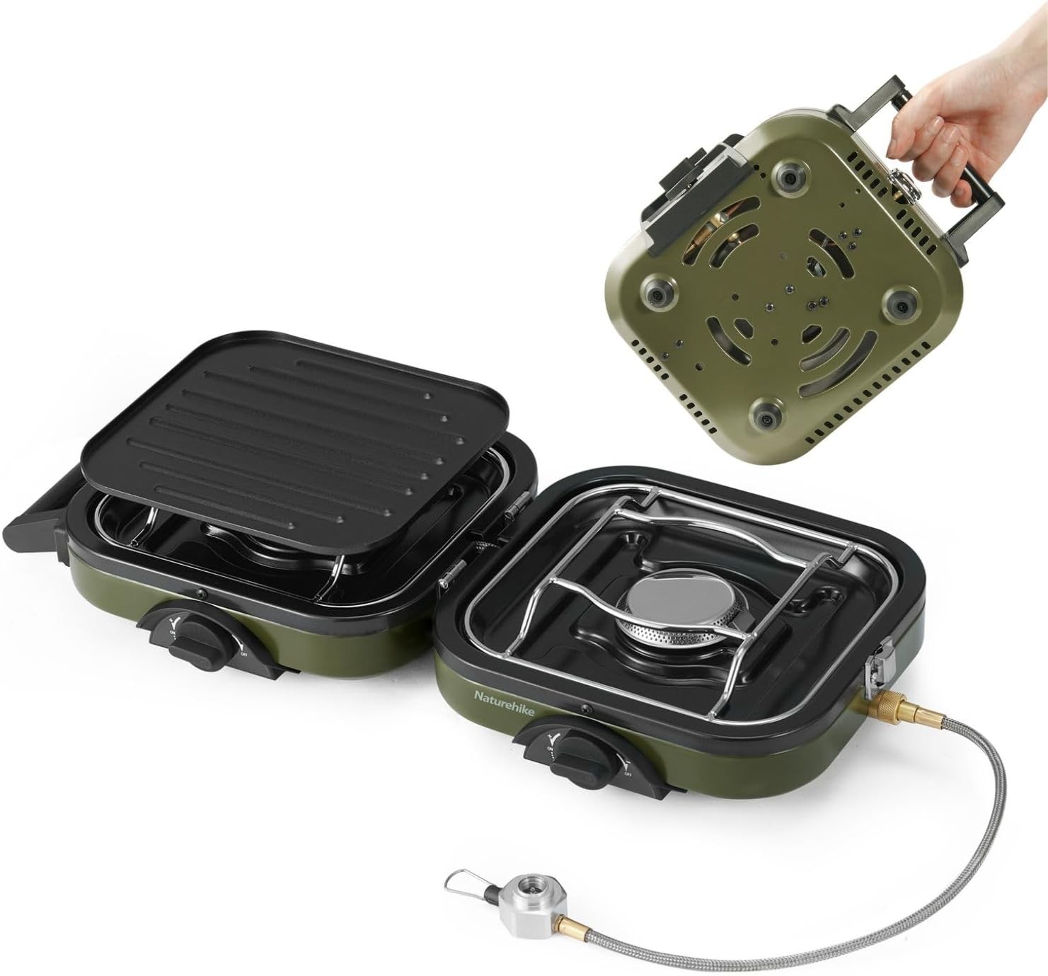 Naturehike 2-in-1 Gas Camping Stove, Frying Pan, Stove with Adjustable Burners, 88.18 oz, Carrying Handle, Portable, Iron SkilletPerfect for Camping & Hiking, Emergency Cooking Stove, Christmas party