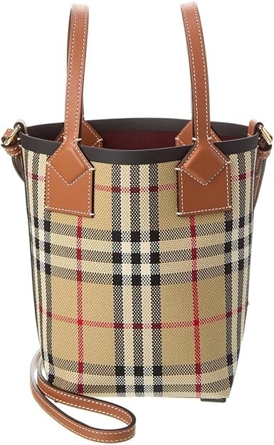 BURBERRY London Mini Check Canvas & Leather Tote, Beige+