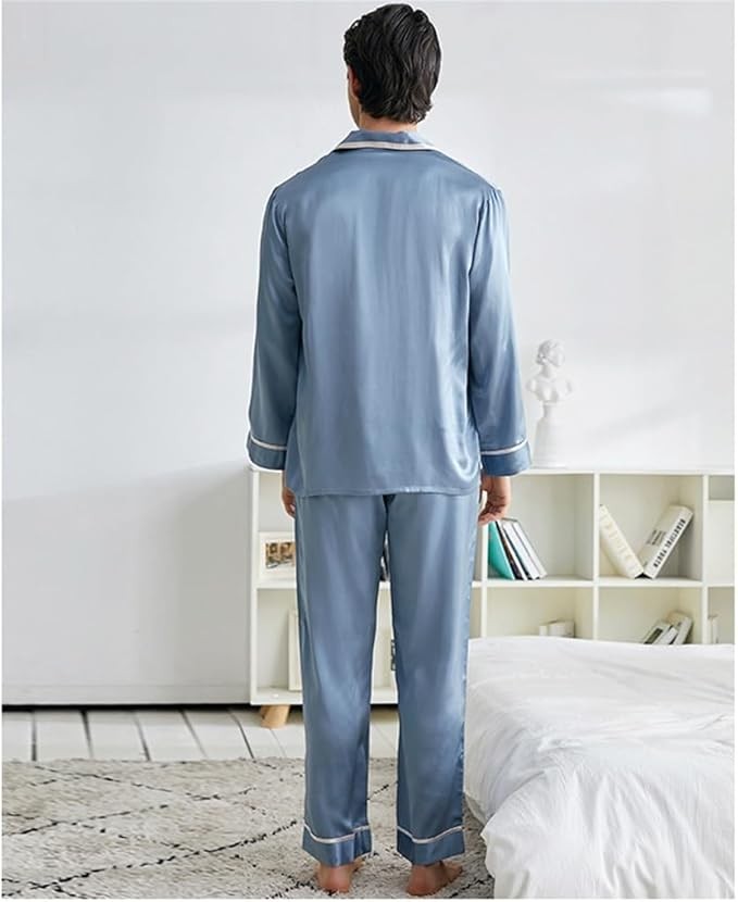 Couple Pajama Set With Patchwork Silk Home Clothing Men's Silk
