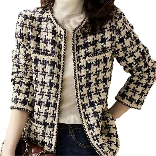 LALUNE Tweed Retro Suit Jacket 3 Pack Women Winter Autumn Fragrance Lady Temperament Round Neck Casual Plaid Blazers