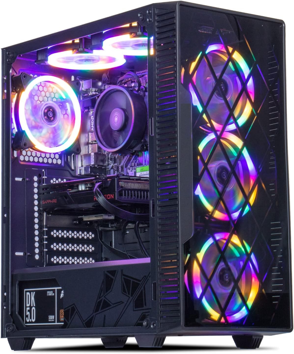 MXZ Gaming PC Desktop Computer, AMD Ryzen 5 4500, RX 6600 8GB, 16GB DDR4, NVME 500GB SSD, 6RGB Fans, Win 11 Pro Ready, Gamer Desktop Computer(R5 4500| RX 6600)