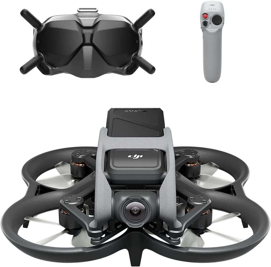DJI Avata Pro-View Combo (DJI Goggles 2) - UAV quadcopter with RC Motion 2 Flymore kit, 3-battery first-person view, with 4K stabilized video, built-in propeller guard, with 128GB Micro SD Backpacks, 
