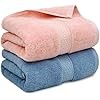 Cleanbear Ultra Soft Bath Towel Set of 2, 100% Cotton Towels for Shower, Spa or Swim Use, Medium Weight Extra Absorbent 55 x 27 1/2 Inches (Pink, Blue-Grey)
