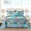 VAPUTAR Oversized King Size Quilt Bedding Set - Cotton California King Size Bedspreads (108 * 118 in) - Lightweight Floral Quilts for Farmhouse Bedroom (Teal/Green Chic, 3 Pieces)