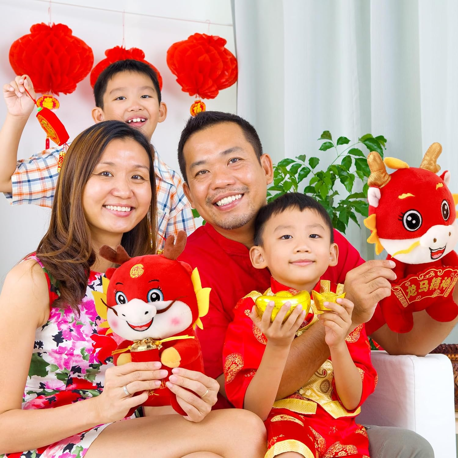 Poen 2 Pack 11 Inch 2024 Chinese New Year Decorations Dragon Plush Stuffed Animal Dragon Mascot Doll Chinese Zodiac Stuffed Dragon Animals for Spring Festival Ornaments New Year Gift (Lovely)