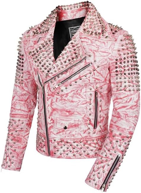 Mens Motorcycle Genuine Leather Spiked Jacket Rockstar Gothic Style Rock Punk Brando Biker Studded Leather Jacket