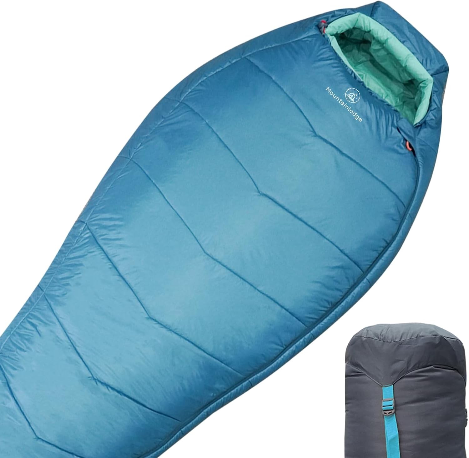 Mountainlodge 3-4 Seasons Cyan Two-Layer Shingle Sleeping Bag with Inner Pocket for Adult,Perfect for Backpacking,Traveling and Hiking,Including Free..