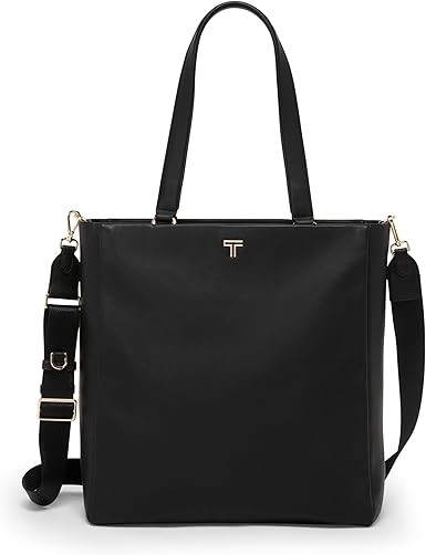 TUMI - Voyageur Vail Leather Tote - Women's Lightweight, Multipurpose, Everyday Bag with Crossbody Strap and Laptop Storage - North/South, Black with Light Gold Hardware