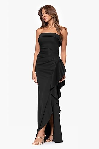 Xscape Women's Long Scuba Tech Strapless Ruffle Dress