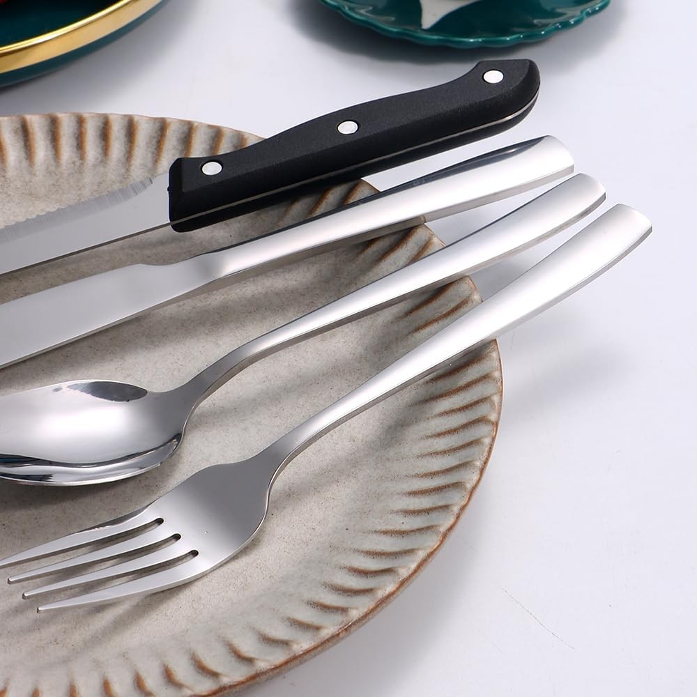Lazycorner 48-Piece Silverware Set for 8, Stainless Steel Flatware Cultery Set with Steak Knives, Mirror Polished Utensil Sets, Forks Spoons and Knives Set, Dishwasher Safe