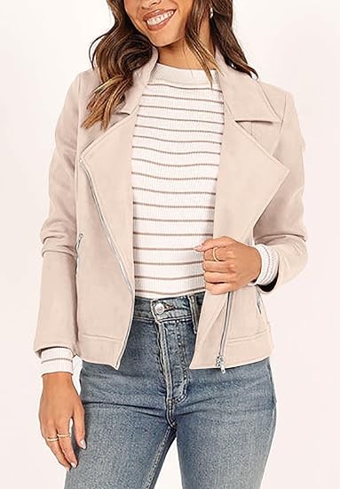 PRETTYGARDEN Womens 2023 Fall Motorcycle Jacket Faux Suede Long Sleeve Zip Up Pockets Short Coat Y2K Fashion Dressy Outerwear