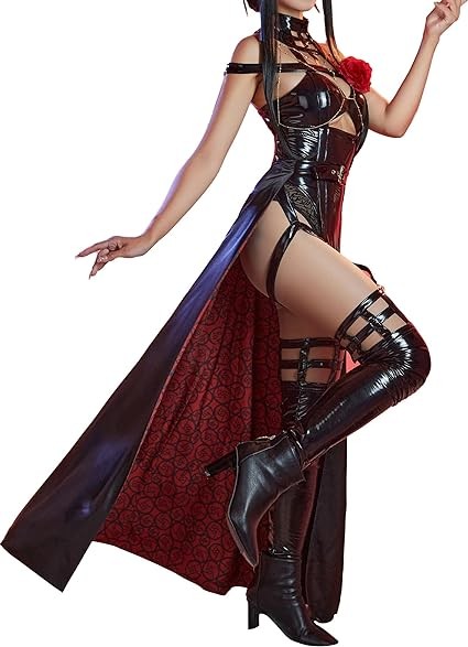 MEOWCOS Women’s Cosplay Costume Bodysuit Lingerie Bandage Bodysuit with Waist Cloak and Stockings Flowers Clip