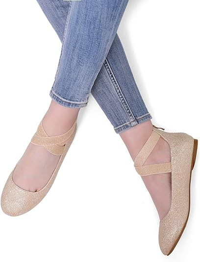 DREAM PAIRS Women's Comfortable Fashion Elastic Ankle Straps Flats Shoes