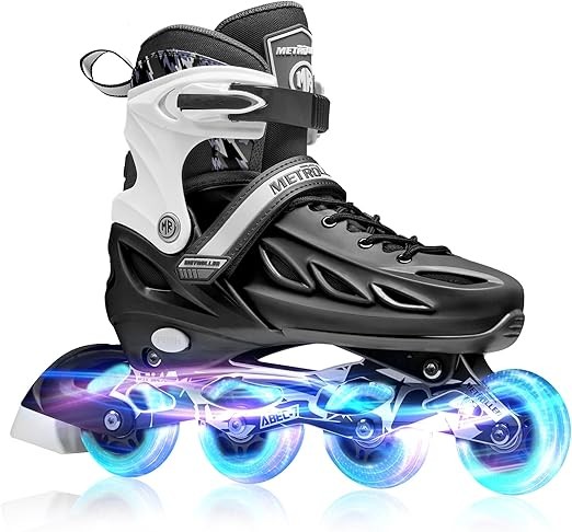 METROLLER Inline Skates for Girls and Boys, Women, Men 4 Sizes Adjustable Roller Blades with Light Up Wheels, Illuminating Beginner Rollerblades for Kids & Adult Youth