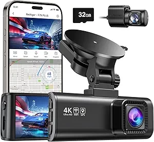 REDTIGER dashcam with front and rear cameras,4K / 2.5K full HD dashcam, including 32GB card, built-in Wi-Fi GPS, 3.1-inch IPS screen, night vision,170° wide-angle,WDR, 24-hour parking mode (F7NP)