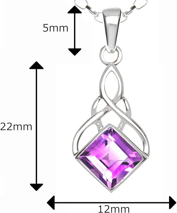 Alexander Castle 925 Sterling silver and Amethyst CZ Celtic Ladies Pendant Necklace with 45.72cm silver chain and jewellery gift box - 22mm x 12mm, sterling silver, amethyst