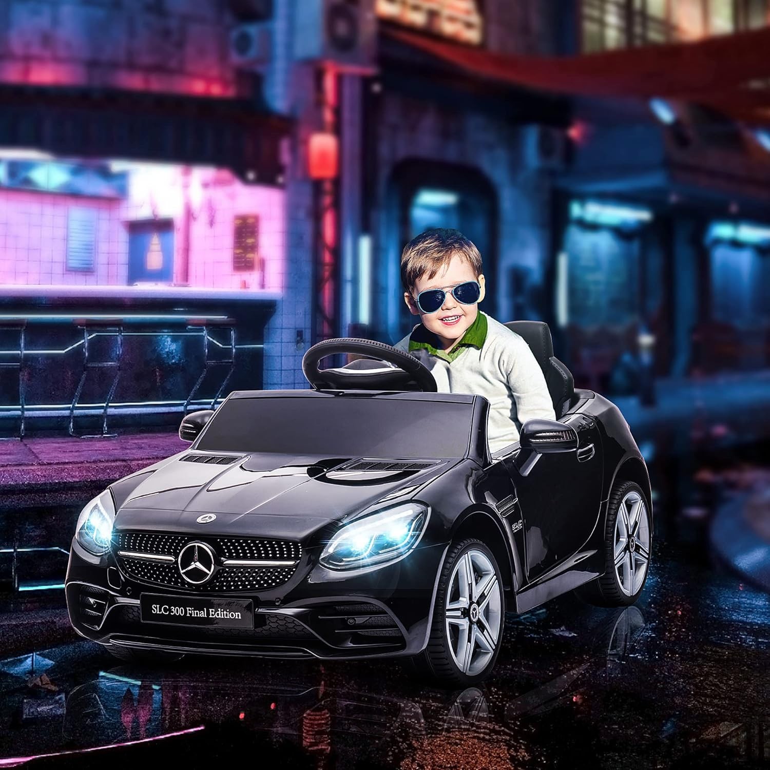 Aosom Mercedes SLC 300 Licensed Kids Electric Car with Remote Control, 12V Battery Powered Kids Ride on Car with Music, Lights, Suspension for 3-6 Years Old, Black