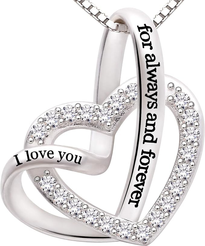 ALOV Jewelry Sterling silver "I love you for always and forever" Love necklace, metal, square crystal stone